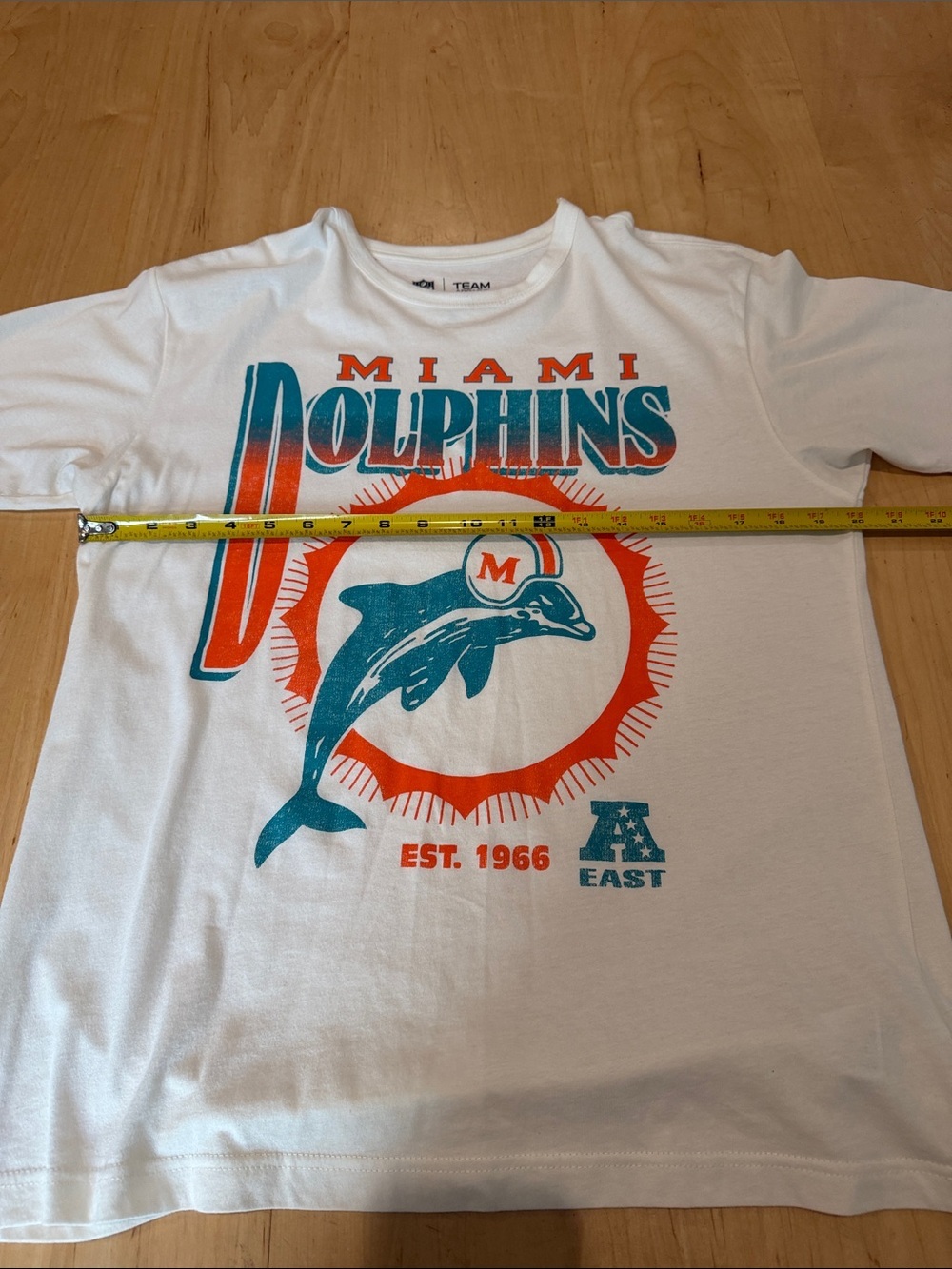Miami Dolphins White Short Sleeve Tee with Teal & Orange Graphics - Picture 6 of 7